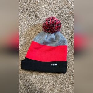 Red and Gray Pom-Pom Beanie by